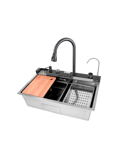 KITCHEN NANO STAINLESS STEEL SINKS HONEYCOMB WATERFALL FAUCET SMART CUP WASHER BOWL WATERFALL SINK (BLACK FINISH)